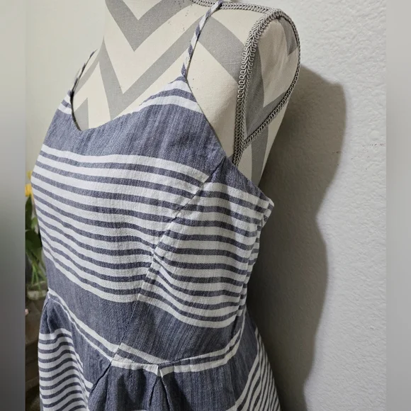 Old Navy Blue and White Stripe Dress with Smocked Back 100% Cotton Size Large - Picture 5 of 13
